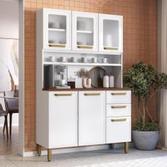 Imagem de Cozinha Compacta De Aço 6 Portas 3 Vidros 2 Gavetas Bertolini Branco