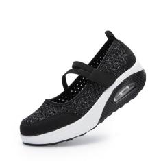 Imagem de ihinzry Tênis feminino de enfermeira Air Cushion para atividades ao ar livre, leve, respirável, sem cadarço, Preto, 35