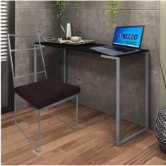 Imagem de Kit Escritório Stark Cadeira e Mesa Industrial Ferro Cinza Tampo MDF Caramelo Sintético Marrom - Ahz Móveis