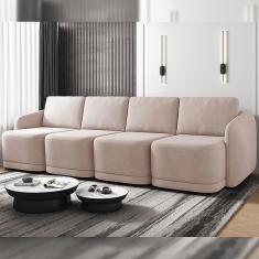 Imagem de Sofá Cama Modulado Retrátil e Reclinável Decorativo Varsóvia 316cm Veludo Rosê G33 - Gran Belo