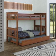 Imagem de Beliche Triplo Solteiro Merk De Madeira Com Cama Auxliar - Merk Moveis