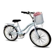 Imagem de Bicicleta aro 24 retrô passeio cesta 6 marchas azul bb