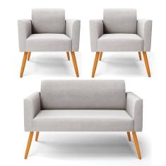 Imagem de Sofá Namoradeira com 2 Poltronas Pés Palito Castanho Marisa Veludo D03 - D`Rossi