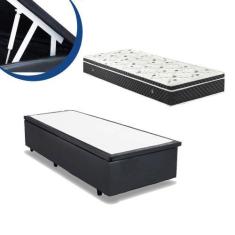 Imagem de Cama Box Baú Solteiro Colchão Molas Bonnel + Box Sintético Cinza 69x88