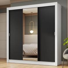 Imagem de Guarda-roupa Casal 3 Portas Correr Espelho Branco/preto