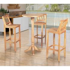 Imagem de Conjunto Bistrô Mesa Madeira Maciça com 3 Banquetas Confort Ripada Natural