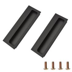 Imagem de MOROBOR Puxadores de liga de alumínio, 2 maçanetas modernas de porta de celeiro com 4 parafusos de cabeça chata de aço inoxidável, puxadores ocultos para porta de celeiro deslizante, gaveta de armário