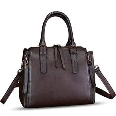 Imagem de Bolsas e bolsas de couro genuíno para mulheres, bolsa tiracolo vintage, bolsa de ombro com alça superior, Café, Medium