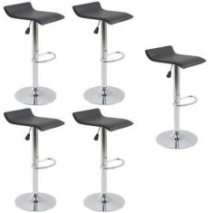Imagem de Kit com 5 Banquetas Alta Giratória com Altura Regulável Recouro Belo Horizonte Preto