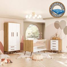 Imagem de Quarto de Bebê Completo Qencanto Retrô Qmovi Freijó Branco Acetinado +