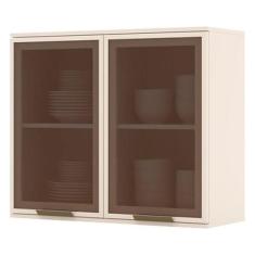 Imagem de Armário Aéreo 2 Portas De Vidro 80 Cm Connect Off White  Henn