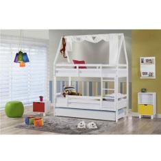 Imagem de Beliche/ Treliche Teen Play com Telhado Vi, Xale e Grade De Proteção Casatema Branco