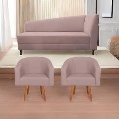 Imagem de Kit Diva Recamier Heitor 185cm Lado Esquerdo e 02 Poltronas Luiza Linho Rosê - Amarena Móveis