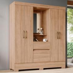 Imagem de Guarda-Roupa Solteiro 4 Portas 2 Gavetas Jequitibá Brilho Bs07 - Briz