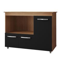 Imagem de Balcão Multiuso Para Cozinha Liza 3 Portas Cor:savana Preto