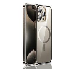 Imagem de PuRoxx Capa de metal para iPhone 15 Pro Max/15 Pro/15, capa magnética fina, proteção de lente de câmera, capa fosca de proteção contra quedas de grau militar, dourado, 15Pro