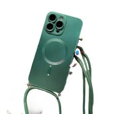 Imagem de Capa magnética de cordão com alça crossbody para iPhone 15 14 13 11 12 Pro Max Plus XS X XR Capa traseira macia de silicone, verde escuro, para iPhone XS Max