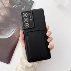 Imagem de Capa de telefone com compartimento para cartão de carteira de silicone líquido para Samsung A32 4G 5G A12 A42 A52 A72 S21 Plus S20 FE Note 20 Ultra capa traseira macia, preta, para Sam Note20 Ultra