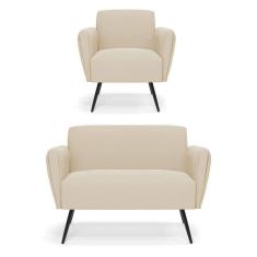 Imagem de Sofá Namoradeira Com Poltrona Pés Palito De Ferro Bruna Suede Bege - D\`rossi