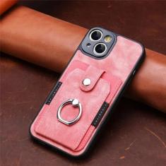 Imagem de Capa de telefone com slot para cartão de carteira para iPhone 15 14 13 12 11 Pro XR X XS Max Plus Suporte de anel de dedo magnético Capa de couro, rosa, para iPhone 11