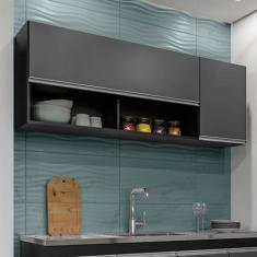 Imagem de Armário Aéreo 1,50m com 2 Portas Cozinha Área de Serviço Maya Preto Gr