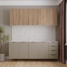 Imagem de Cozinha Modulada 4 Peças sem Tampo sem Rodapé 2 Aéreos e 2 Balcões Ipanema CabeCasa MadeiraMadeira Fendi Trama/Acácia