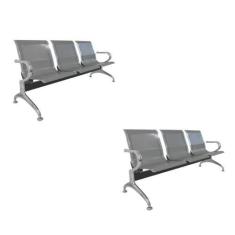 Imagem de Kit 2 Cadeiras para Escritório Longarina 3 Lugares Dubai Cinza