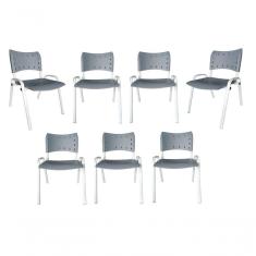 Imagem de Kit 7 Cadeiras Iso Para Escola Escritório Comércio Cinza Base Branca