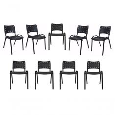 Imagem de Kit 9 Cadeiras Iso Para Escola Escritório Comércio Preta Base Preta