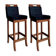 Imagem de Kit 2 Banquetas Altas em Madeira Maciça Florença Pinhão/preto