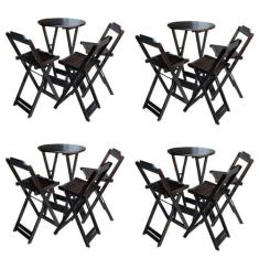 Imagem de KIT 4 JOGOS DE MESA BISTRÔ DE MADEIRA DOBRÁVEL COM 3 BANQUETAS - TABACO