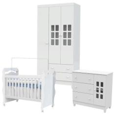 Imagem de Quarto de Bebê Mariah 3 Portas com Berço New Nanda Branco Brilho - Car