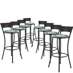 Imagem de Kit 8 Banquetas Alta Forts Fibra Uv Bancada, área Goumert, Bar, Piscina, Balcão, Floral Azul
