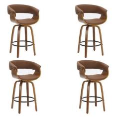 Imagem de Kit 4 Banquetas Betim Base Madeira Marrom - Rivatti