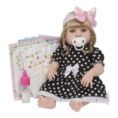 Imagem de Bebe Tipo Reborn Loira Princesa Vestido Bolinha Enxoval - Cegonha Rebo