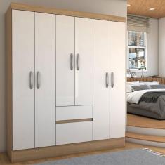 Imagem de Guarda-Roupa Casal Sena Slim 6 Portas 2 Gavetas Amêndola Touch/Off White - Panorama Móveis