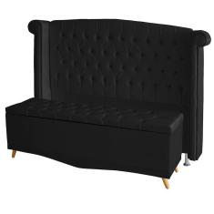 Imagem de Kit Cabeceira De Cama Box E Calçadeira Baú Luxo Casal 140 Cm Suede Preto Eli Móveis