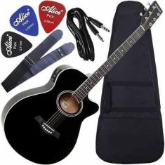 Imagem de Kit Violão Mini Jumbo Elétrico Eq 3 Bandas Gsf1r Bk Giannini