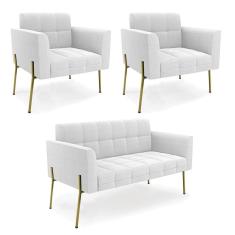 Imagem de Namoradeira e 2 Poltronas Pé de Ferro Dourado Elisa Bouclê Off Wte D03 - D`Rossi