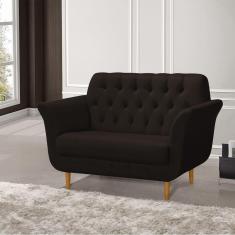 Imagem de Namoradeira Pés Palito em Madeira Playa 2 Lugares Linho Marrom Escuro