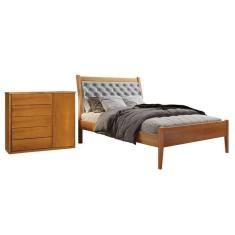 Imagem de Conjunto Quarto de Solteiro Cama Vivare e Cômoda 5 Gavetas com Sapateira Amêndoa Mel/Cinza Claro