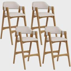 Imagem de Kit 04 Banquetas Altas Para Cozinha Sala de Jantar Bar Suran L02 Linho Cru - Lyam Decor