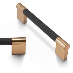 Imagem de COTYKILEY Pacote com 10 maçanetas de armário serrilhadas pretas e champanhe bronze serrilhado puxadores de armário de cozinha puxadores de porta de armário de cozinha ferragens de armário de cozinha