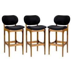 Imagem de Kit 3 Banquetas Alta Decor 50 x 104 Cm Madeira Maciça Imbuia Suede Pre