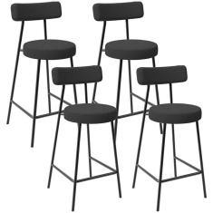 Imagem de Kit 04 Banquetas Baixa Para Cozinha Sala De Jantar Bancada Milão L02 Bouclê Preto