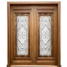 Imagem de Porta Dupla Madeira Maciça/Ferro Completa 186x213x16cm Cedro Rosa