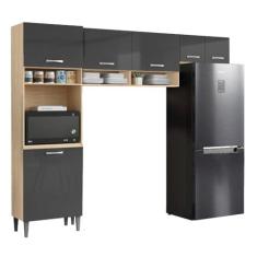 Imagem de Armário de Cozinha Completa 6 Portas 4 Nichos Aurora Avena/Grafite Aramóveis