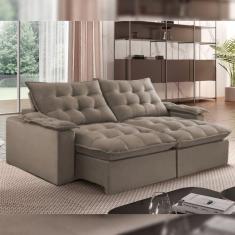 Imagem de Sofá Retrátil e Reclinável 240cm Alaska Veludo/Bege