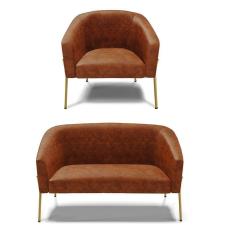 Imagem de Sofá Namoradeira E Poltrona Pé De Ferro Dourado Stella Corano Nozes D03 - D'rossi