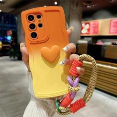 Imagem de Capa de telefone com borda gradiente Love Wave para Samsung Galaxy S23 Ultra S22 Plus S21 FE A52 50 A23 A25 A73 S24 Ultra, capa com alça de pulso, amarelo laranja, para Samsung A23 4G5G